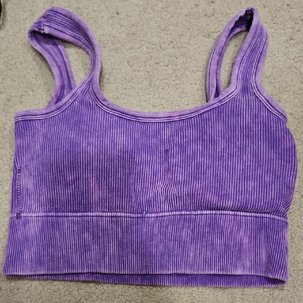 Zenana Ribbed Bralette – Purple Square Neck, Small - Picture 2 of 7